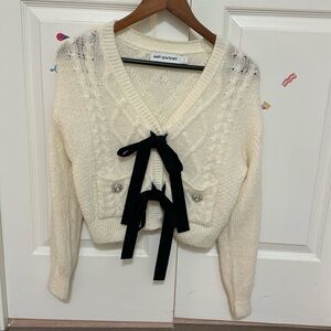 Self Portrait Bow Embellished Cable Knit Cardigan